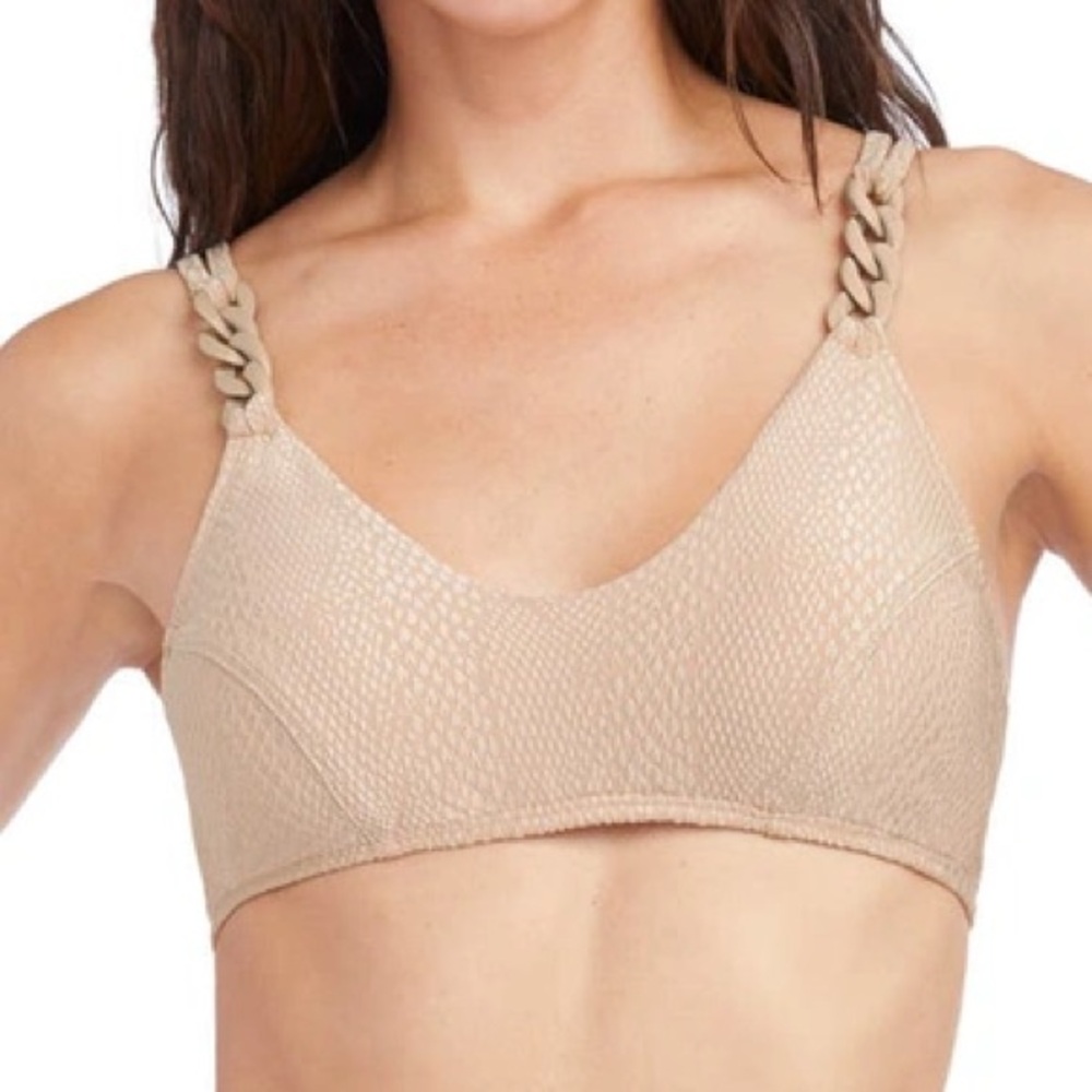 Robbie Piccone Tan Snakeskin Eve Scoop Neck Chain Strap Bikini Top Swimsuit